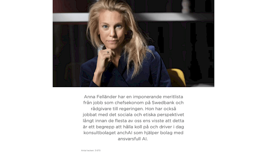 Entreprenören Anna Felländer: ”Med ansvarsfull AI finns vinster som är bortom vår förmåga att drömma om”